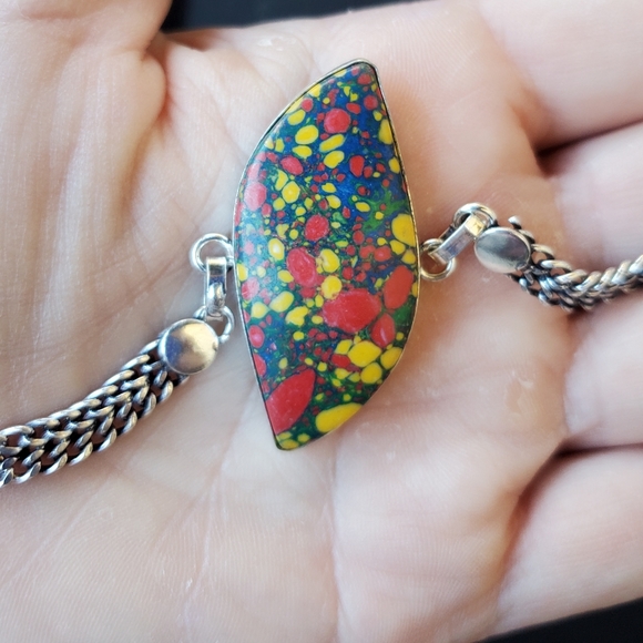 New Mosaic Jasper 925 Silver Bangle Bracelet. - Picture 11 of 14